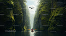 Kayaker Exploring Stunning Mossy Canyon with Soaring Eagle