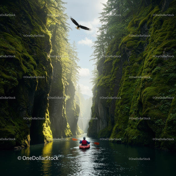 Kayaking Adventure Through a Lush Green Canyon