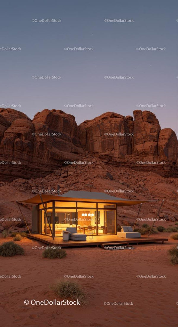 Modern Glass House in Scenic Desert Landscape