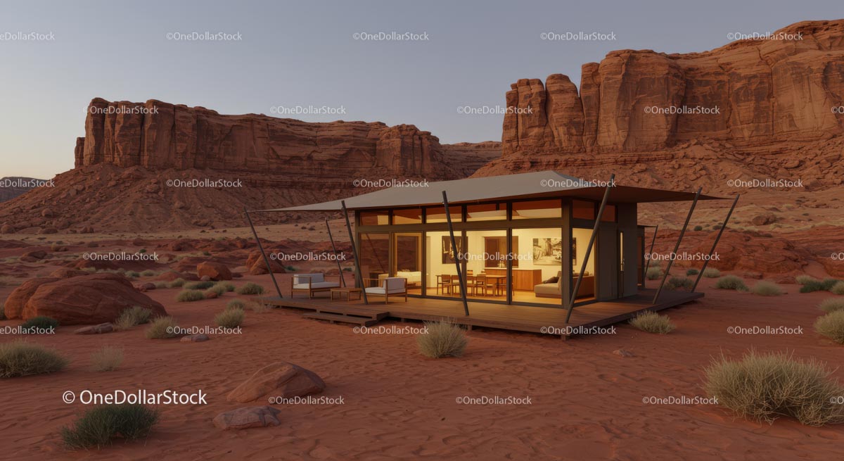 Modern Desert Cabin at Sunset