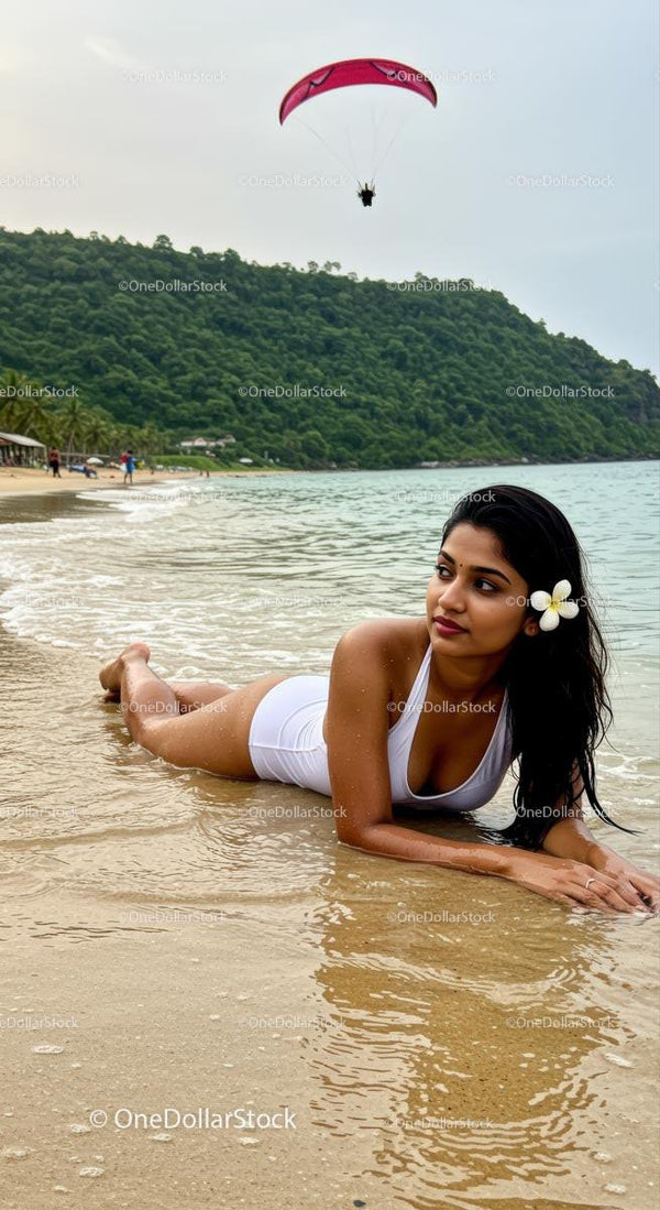 Woman Relaxing on Tropical Beach with Ocean View