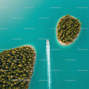 Aerial View of Speedboat in Turquoise Waters Near Islands