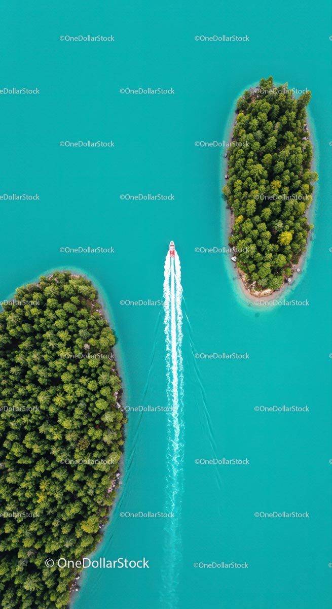 Aerial View of Speedboat on Turquoise Lake