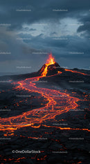 Spectacular Volcanic Eruption with Flowing Lava Stream