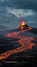 Dramatic Volcano Eruption with Flowing Lava Stream