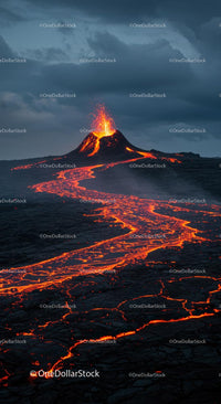 Majestic Volcanic Eruption with Flowing Lava
