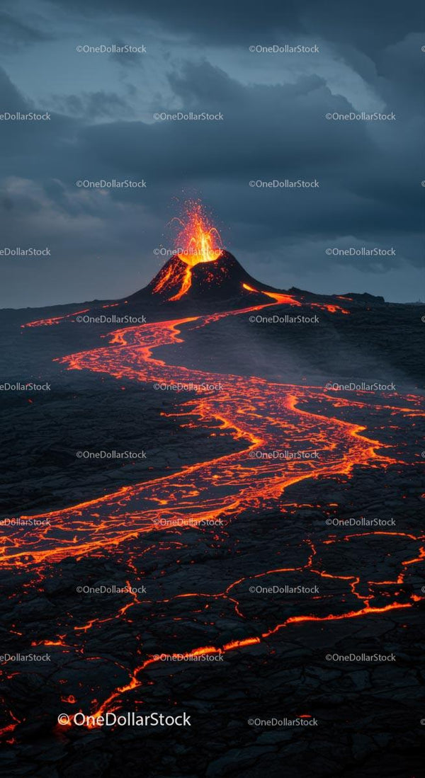 Majestic Volcanic Eruption with Flowing Lava