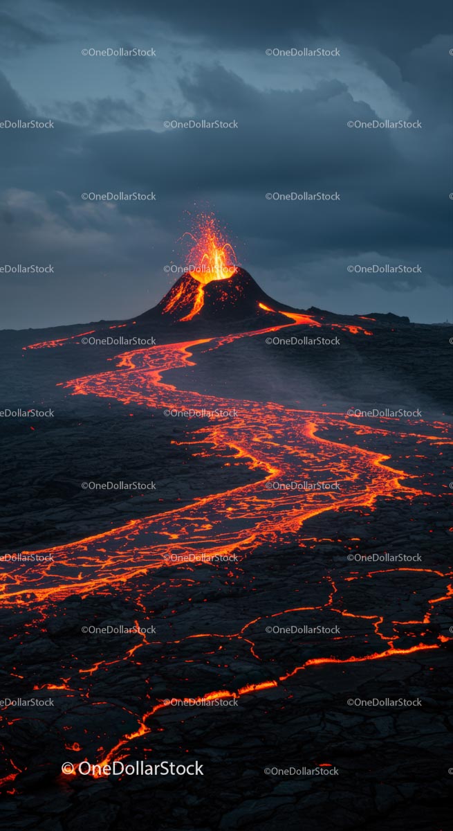 Majestic Volcanic Eruption with Flowing Lava