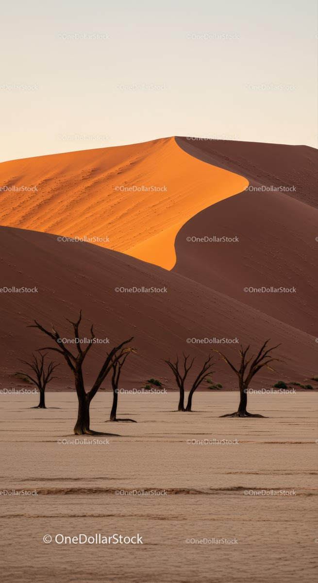 Majestic Sand Dunes with Silhouetted Trees at Sunrise