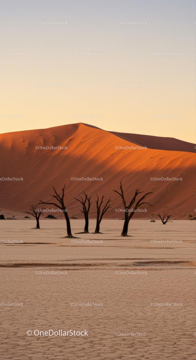 Desert Landscape with Dead Trees and Majestic Sand Dunes