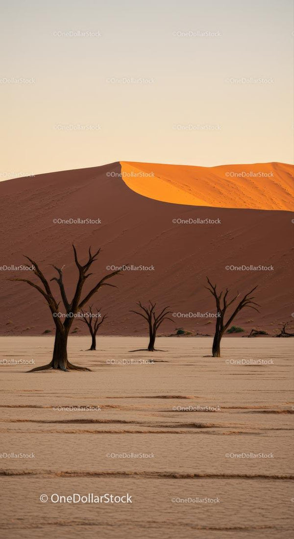 Dead Vlei Trees and Dunes at Sunset in Namib Desert