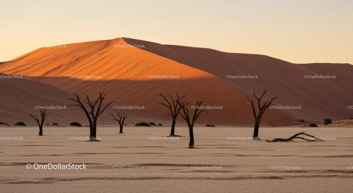 Majestic Sand Dunes and Dead Trees at Sunset