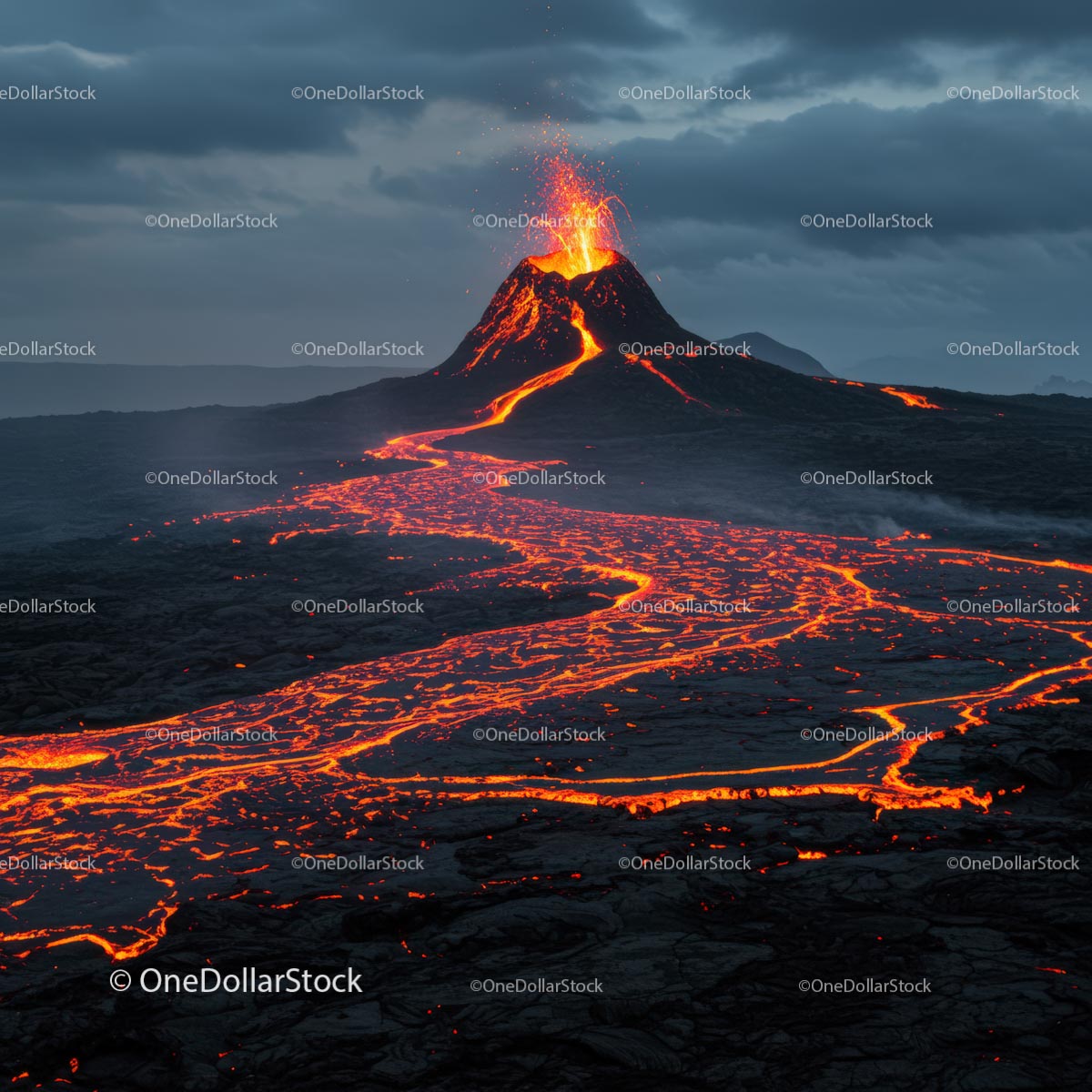 Dramatic Volcanic Eruption with Flowing Lava