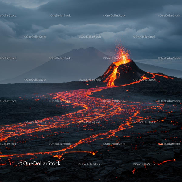 Spectacular Volcanic Eruption with Flowing Lava