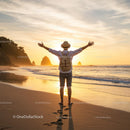 Traveler Enjoying Sunset on Scenic Beach