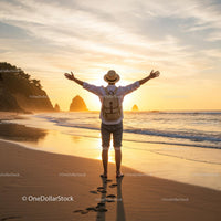 Traveler Enjoying Sunset on Scenic Beach
