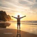 Traveler Embracing Freedom at Sunset Beach