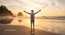 Backpacker Enjoying Freedom at Sunrise Beach