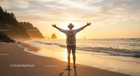 Man Enjoying Sunset on Scenic Beach