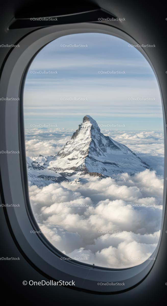 Aerial View of the Majestic Matterhorn through Airplane Window