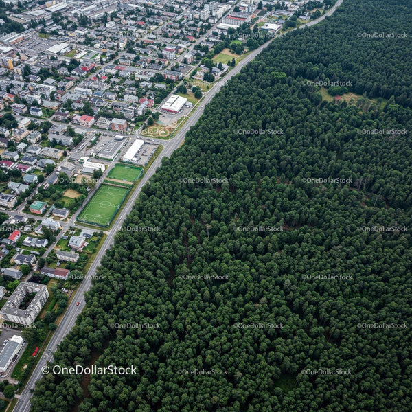 Aerial View of Forest Meeting Urban Neighborhood