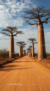 Majestic Baobab Avenue in Madagascar's Serene Landscape