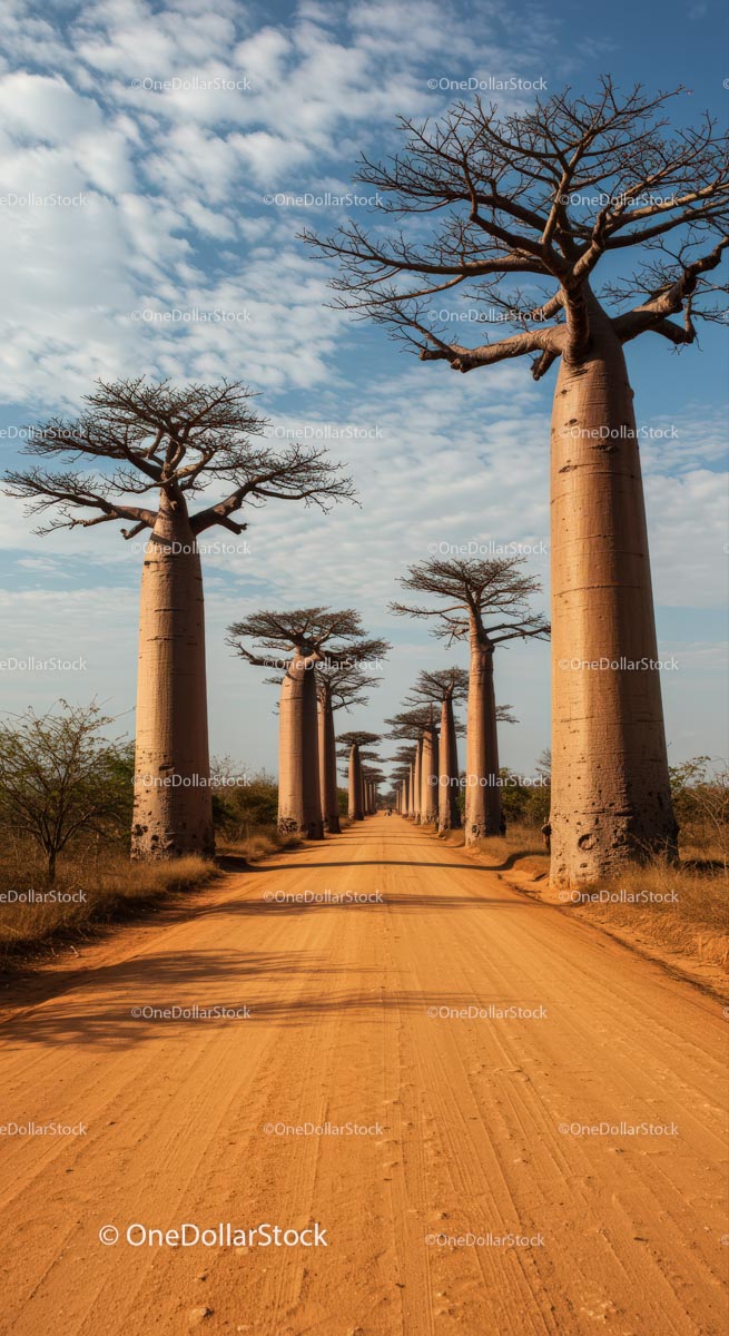 Majestic Baobab Avenue in Madagascar's Serene Landscape