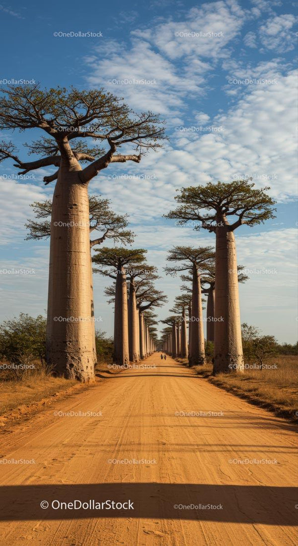 Wspaniałe Drzewa Baobabu wzdłuż Zakurzonej Drogi na Madagaskarze