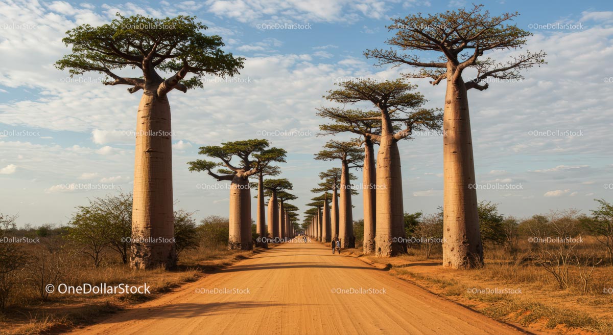 Avenue of Baobabs in Madagascar under a Bright Sky