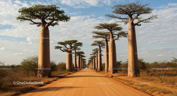Aleja Baobabów na Madagaskarze pod Jasnym Niebem
