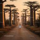 Solitary Walk Amongst Majestic Baobab Trees at Sunset