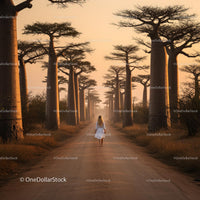 Solitary Walk Amongst Majestic Baobab Trees at Sunset