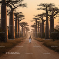 Solitary Walk Among Majestic Baobab Trees at Sunset