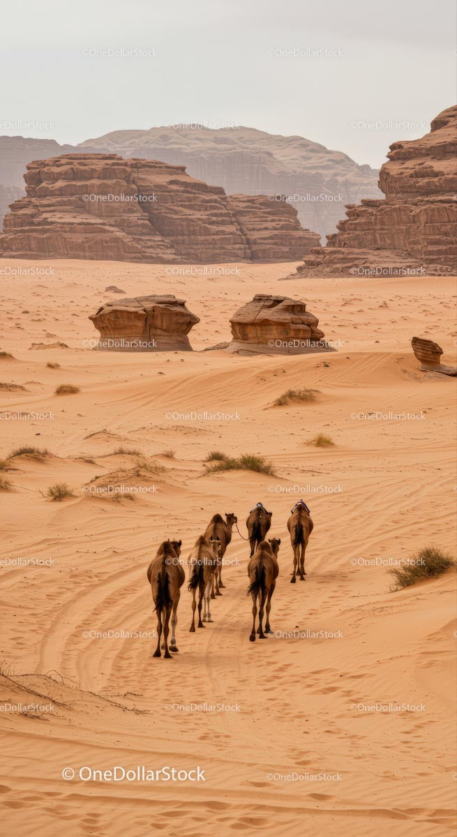 Camel Caravan Through Majestic Desert Landscape