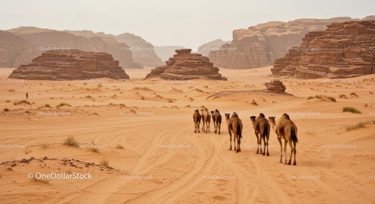 Camel Caravan Crossing Majestic Desert Dunes