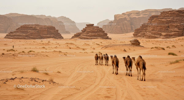 Camel Caravan Crossing Majestic Desert Dunes