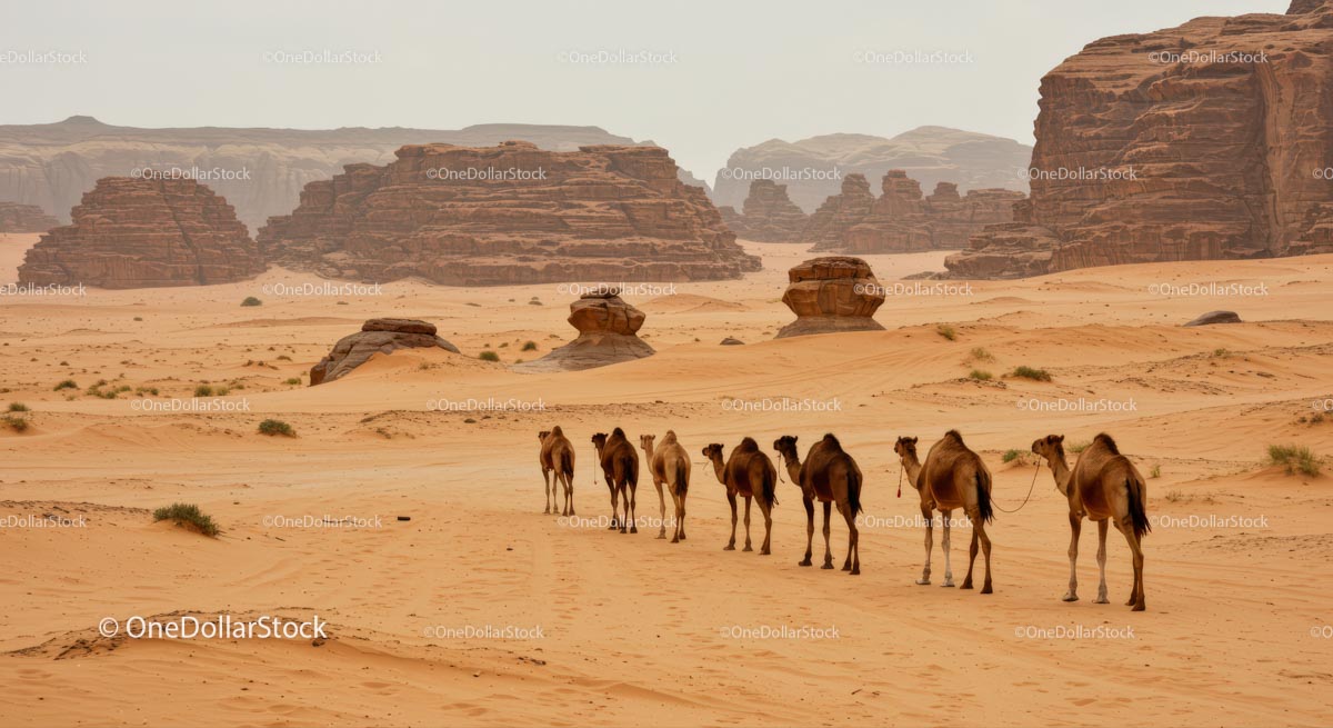Camel Caravan in Majestic Desert Landscape
