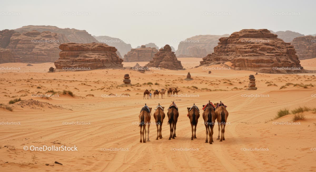 Camel Caravan Journeying Through Desert Landscapes