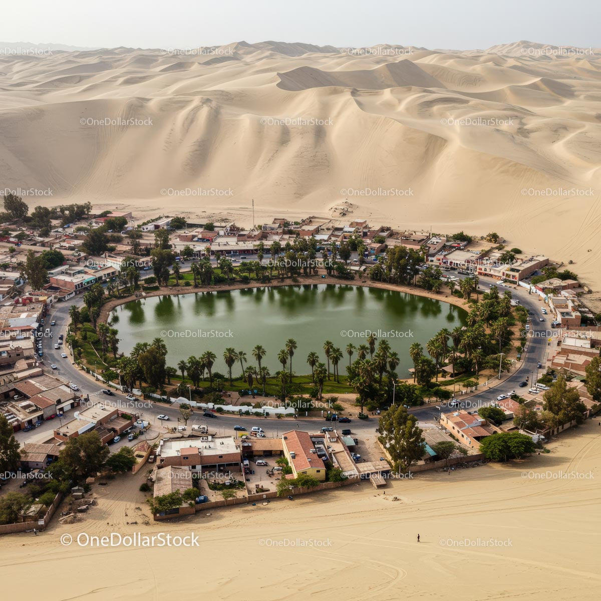 Huacachina Oasis Encircled by Desert Sand Dunes