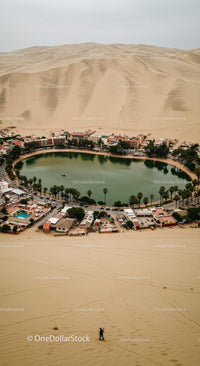 Aerial View of Huacachina Oasis in the Peruvian Desert
