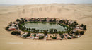 Picturesque Oasis Amidst Vast Desert Dunes