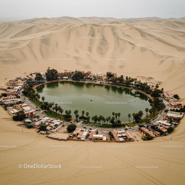 Tranquil Desert Oasis with Lush Greenery and Lagoon