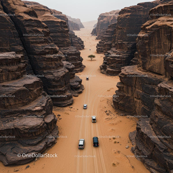 Off-road Vehicles Navigating Majestic Desert Canyon