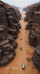 Off-Road Vehicles Driving Through Majestic Desert Canyon