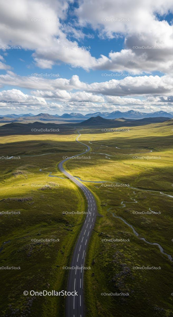 Scenic Winding Road through Lush Green Highlands