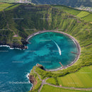 Aerial View of Crater Bay with Lush Green Cliffs and Azure Waters