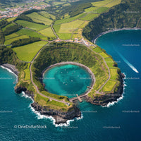 Aerial View of Blue Lagoon in Volcanic Island Landscape