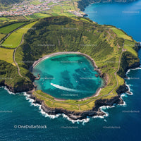 Aerial View of Scenic Volcanic Island Coastline