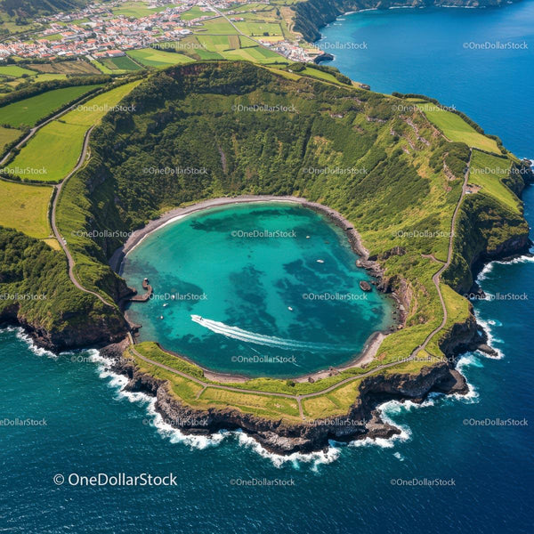 Aerial View of Scenic Volcanic Island Coastline