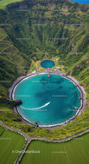 Aerial View of Volcanic Crater Lake with Turquoise Water